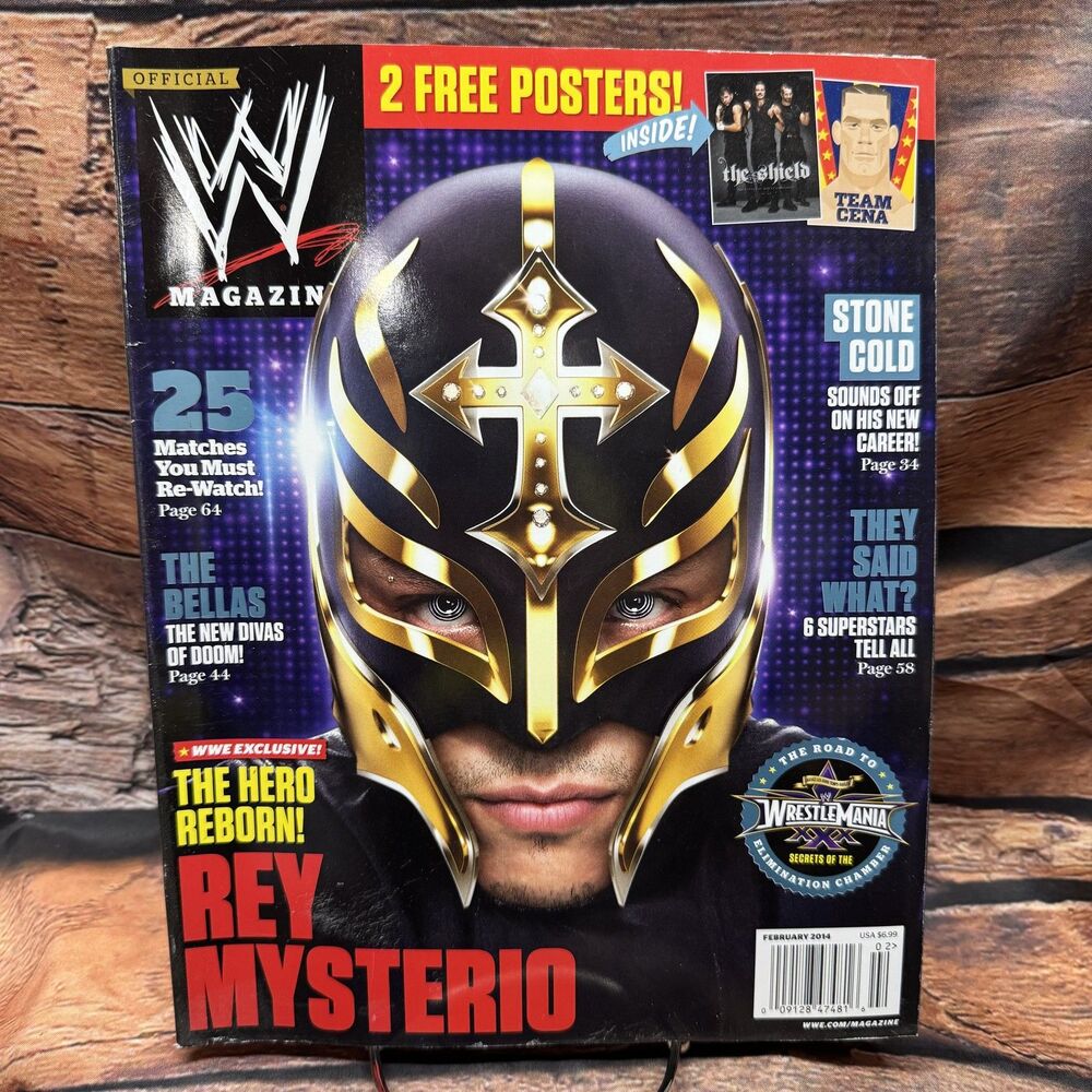 WWE Magazine February 2014 Rey Mysterio 2 Free Posters Inside Stone Cold Bellas